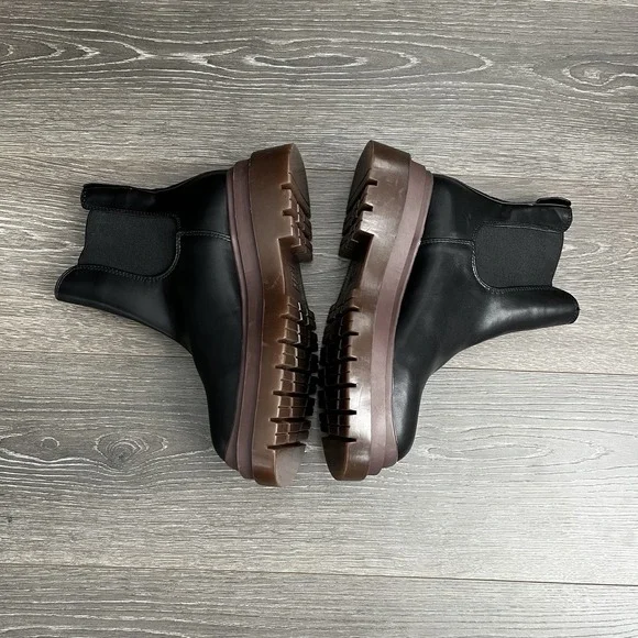 URBAN OUTFITTERS Black Chelsea Faux Leather Combat Platform Chunky Boots 9 40 - Picture 8 of 10